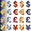 Currency monetary Sign Icon Dollar USD Euro EUR Pound GBP Yen JP