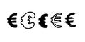 Currency money finance Euro sign icons. Vector illustration hand drawn cartoon doodle set Royalty Free Stock Photo