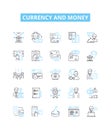 Currency and money vector line icons set. Currency, Money, Forex, Exchange, Banking, Loans, Investment illustration