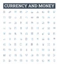 Currency and money vector line icons set. Currency, Money, Forex, Exchange, Banking, Loans, Investment illustration