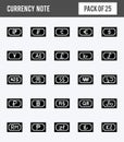 25 Currency Note Glyph icon pack. vector illustration