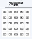 25 Currency Note Outline icons Pack vector illustration Royalty Free Stock Photo