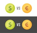 Currency pair of Euro vs Dollar - vector illustration on white and black background. Royalty Free Stock Photo