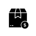 Currency Payment for Parcel Box Silhouette Icon. Price Pay Money for Delivery Service Glyph Pictogram. Pay Cash Dollar