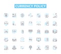 Currency policy linear icons set. Inflation, Exchange, Intervention, Reserves, Devaluation, Revaluation, Export line