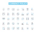 Currency policy linear icons set. Inflation, Exchange, Intervention, Reserves, Devaluation, Revaluation, Export line