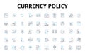 Currency policy linear icons set. Inflation, Exchange, Intervention, Reserves, Devaluation, Revaluation, Export vector