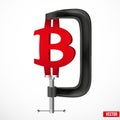 Currency symbol bitcoin being squeezed in a vice Royalty Free Stock Photo