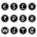 Currency symbols icons simple black minimalist black and white set