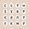 Currency symbols pack of various currencies money icons set. Isolated icons vector illustration Royalty Free Stock Photo