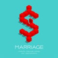 Currency USD United States Dollars sign from Wedding ring box 3D isometric pattern, Marriage business concept poster and social Royalty Free Stock Photo