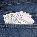 Current Euro notes in trouser pocket pickpockets Royalty Free Stock Photo