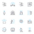 Current schooling linear icons set. Curriculum, Learning, Assessment, Instruction, Teaching, Technology, Resources line