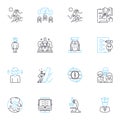 Current schooling linear icons set. Curriculum, Learning, Assessment, Instruction, Teaching, Technology, Resources line