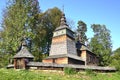 Greek catholic wooden church of St. Cosmas and St. Damian in Bartne village near Gorlice,  Low Beskids Beskid Niski, Royalty Free Stock Photo