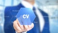 Curriculum Vitae, Businessman working on holographic interface, Motion Graphics Royalty Free Stock Photo