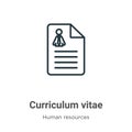 Curriculum vitae outline vector icon. Thin line black curriculum vitae icon, flat vector simple element illustration from editable