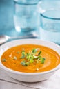 Curried carrot soup with cream and herbs Royalty Free Stock Photo