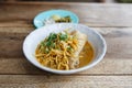 Curried chicken noodles soup famous food in Thailand