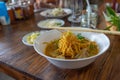 Curried Noodle Soup & x28;Khao soi& x29; with Thai style spice Royalty Free Stock Photo