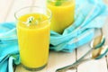 Curried Zucchini Cream Soup in Tall Glasses Royalty Free Stock Photo