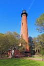 The Currituck Beach Lighthouse and entryway near Corolla, North Carolina