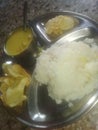 Curry, chawal with chips Royalty Free Stock Photo