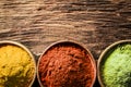 Curry, chilli and ground green tea Royalty Free Stock Photo