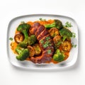 Curry Dish With Roasted Octopus Steak And Broccoli Royalty Free Stock Photo