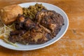 Jamaican curry goat, jerk chicken and fried dumpling