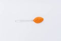 Curry powder in the spoon on white background