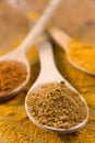 Curry powder on wooden spoons