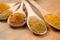 Curry powder on wooden spoons