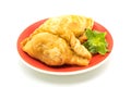 Curry Puffs in a red plate Royalty Free Stock Photo