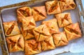 Curry puffs-Vegetarian puff pastry in baking tray