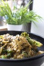 Curry rice with coconut milk, bean sprouts, tofu and Heura vegetable protein. Top view. traditional japanese cuisine. Vegan food Royalty Free Stock Photo