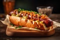 Curry wurst Hot Dog in a close-up shot, macro shot - made with generative AI tools