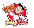 Currywurst restaurant logo retro cartoon Royalty Free Stock Photo