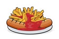 Cartoon illustration of delicious german specialty currywurst mit pommes Royalty Free Stock Photo