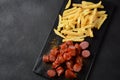 Traditional German currywurst sausages with Curry spice on wursts