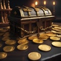 Cursed treasure, Treasure chest filled with cursed gold coins guarded by malevolent spirits and deadly traps3