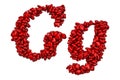 Cursive letter G from red hearts, capital and small letters. 3D rendering Royalty Free Stock Photo