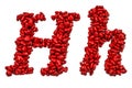 Cursive letter H from red hearts, capital and small letters. 3D rendering Royalty Free Stock Photo