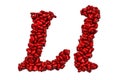 Cursive letter L from red hearts, capital and small letters. 3D rendering Royalty Free Stock Photo