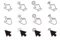 Cursor arrow pointer, click here mouse load symbol. Pointer cursor and loading icon. Cursors icons click set. Touch Royalty Free Stock Photo