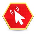 Cursor click icon abstract red hexagon button bright yellow frame elegant design Royalty Free Stock Photo