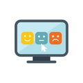 Cursor clicking neutral face on computer screen for customer feedback survey