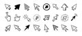 Cursor doodle icon set. Click cursor hand drawn set. Isolated mouse cursor