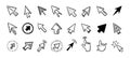Cursor doodle icon set. Click cursor hand drawn set. Isolated mouse cursor