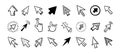 Cursor doodle icon set. Click cursor hand drawn set. Isolated mouse cursor